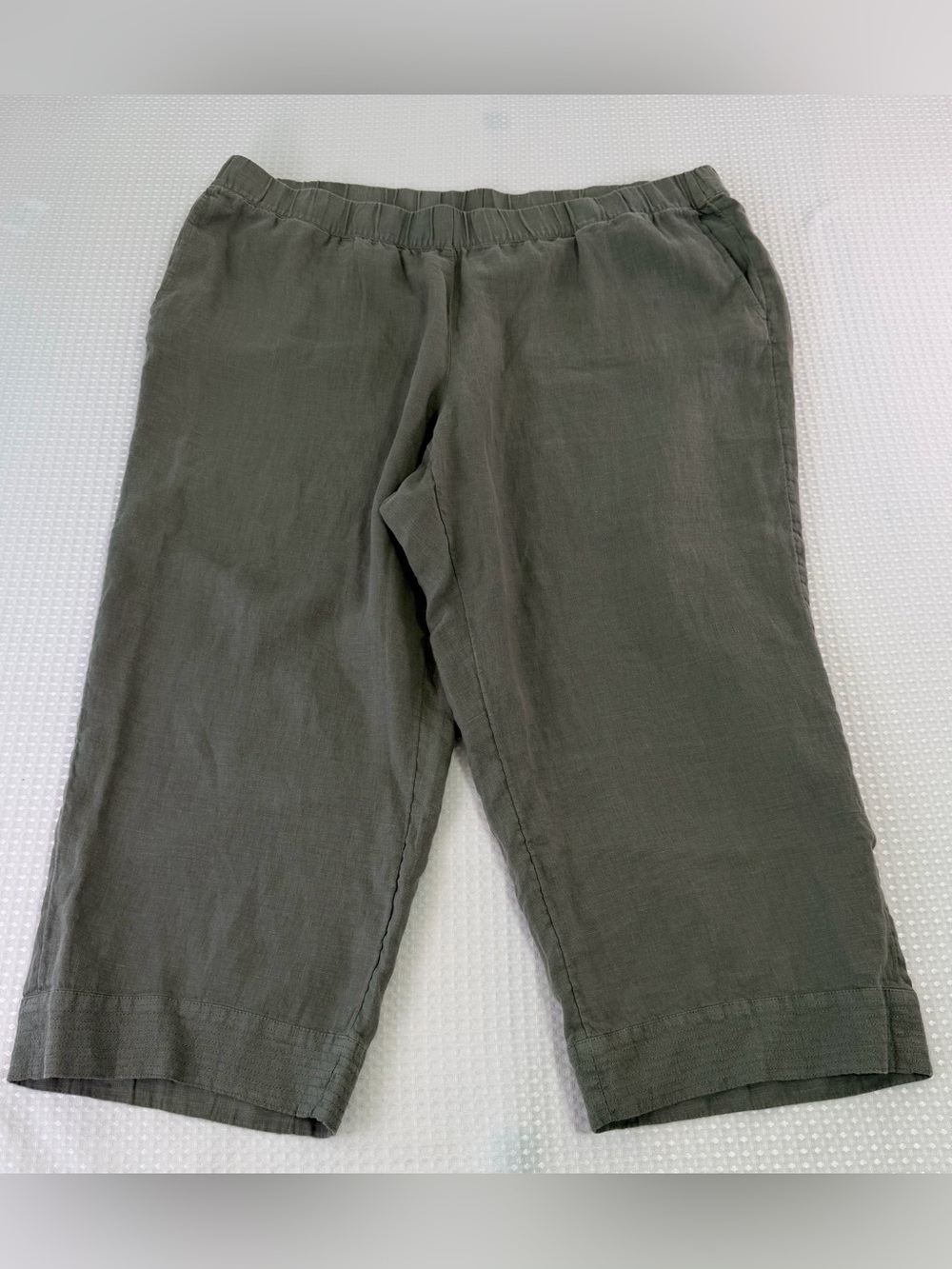 J Jill Pure Jill Garment-Dyed Linen Cropped Pants Peat Moss Green Size 4X NWT